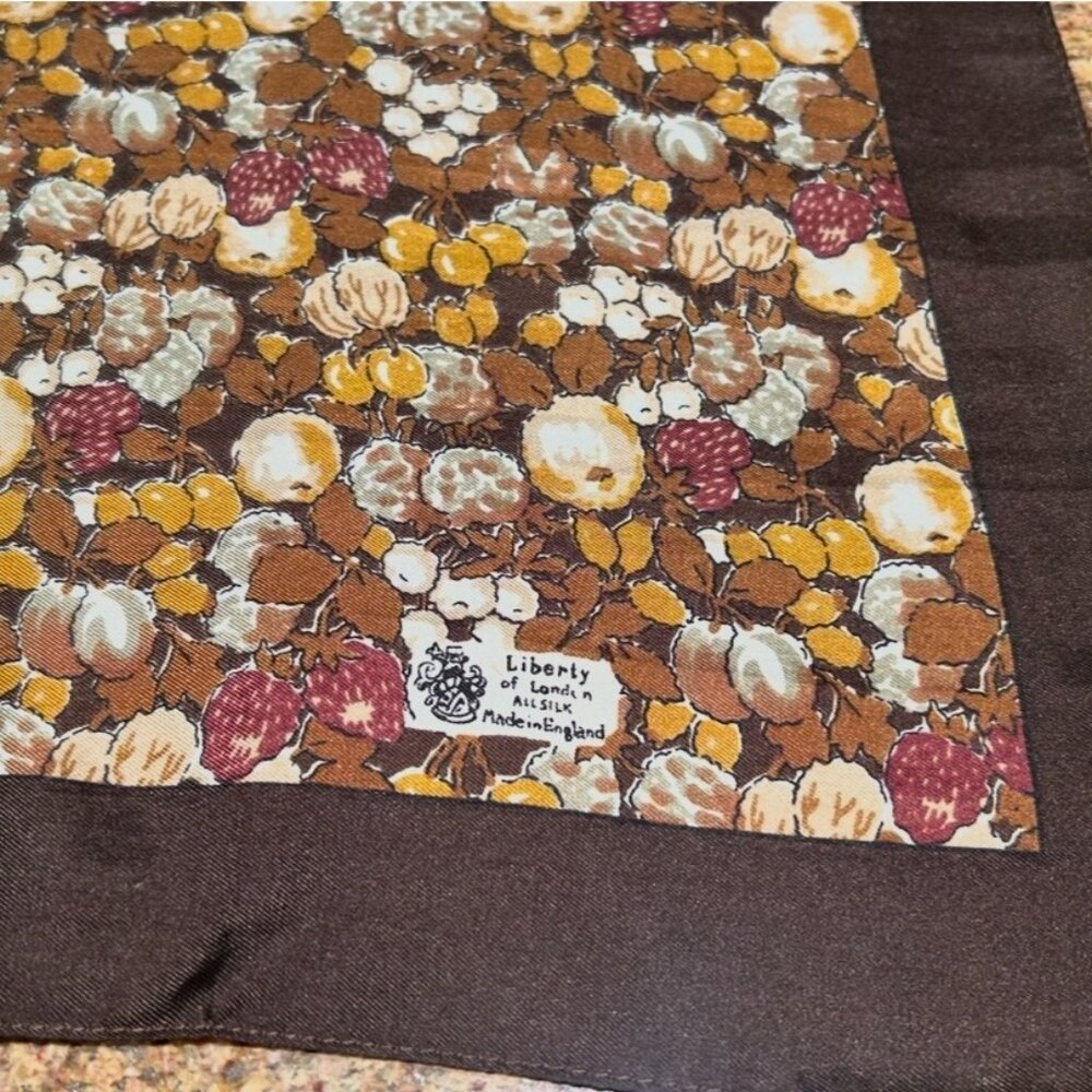 Vintage Liberty of London All Silk Scarf Brown Tones 22.5" x 23.5" - Picture 2 of 7